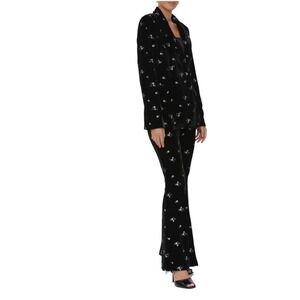 Avec Les Filles Suit Black Velvet Floral Embroidered Set Size S